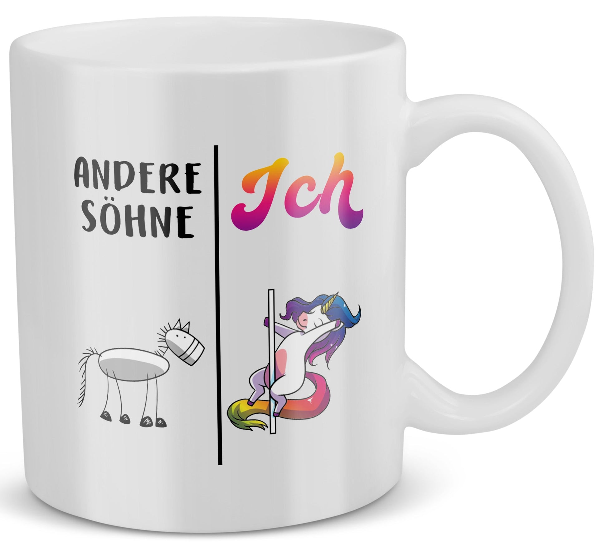 22Feels® Geschenk für Sohn - Tasse mit Spruch: Andere Söhne Ich (Einhorn) (Weiss, 320ml)-Weisse Tasse 320ml-22Feels