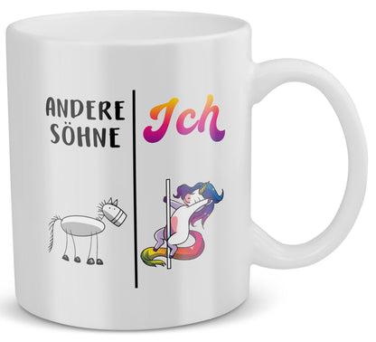 22Feels® Geschenk für Sohn - Tasse mit Spruch: Andere Söhne Ich (Einhorn) (Weiss, 320ml)-Weisse Tasse 320ml-22Feels