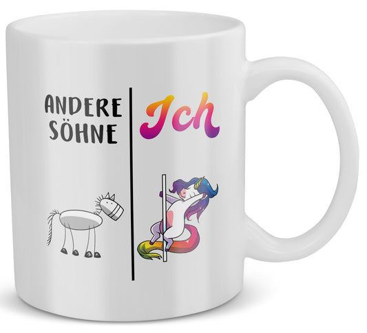 22Feels® Geschenk für Sohn - Tasse mit Spruch: Andere Söhne Ich (Einhorn) (Weiss, 320ml)-Weisse Tasse 320ml-22Feels