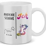 22Feels® Geschenk für Sohn - Tasse mit Spruch: Andere Söhne Ich (Einhorn) (Weiss, 320ml)-Weisse Tasse 320ml-22Feels