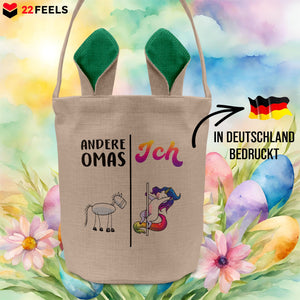22Feels® Oma Grossmutter Osterkorb mit Henkel Ostergeschenk Tragetasche Ostern Deko Osternest Körbchen Hasenohren (Beige/Grün)-Ostern Tragetasche-22Feels