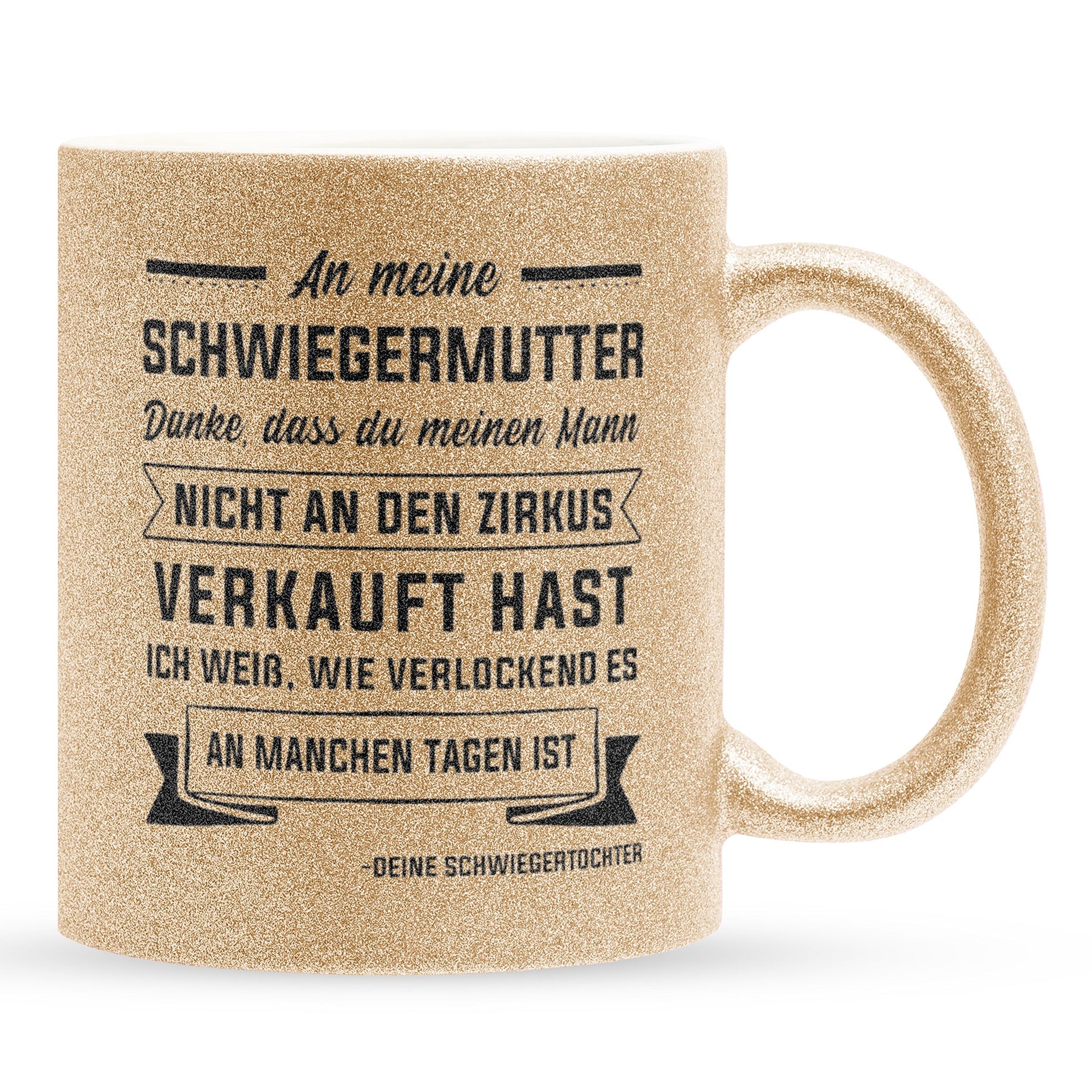 22Feels® Schwiegermutter Geschenk von Schwiegertochter bzw. Braut - Glitzertasse mit Spruch (Gold, 320ml)-Glitzertasse Gold 320ml-22Feels