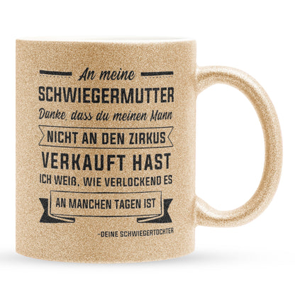 22Feels® Schwiegermutter Geschenk von Schwiegertochter bzw. Braut - Glitzertasse mit Spruch (Gold, 320ml)-Glitzertasse Gold 320ml-22Feels