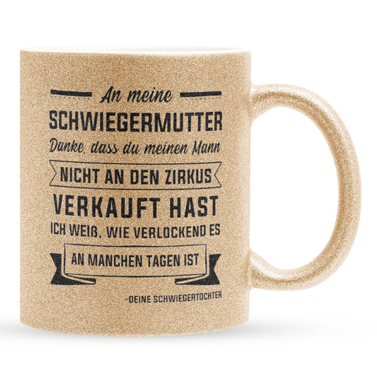 22Feels® Schwiegermutter Geschenk von Schwiegertochter bzw. Braut - Glitzertasse mit Spruch (Gold, 320ml)-Glitzertasse Gold 320ml-22Feels