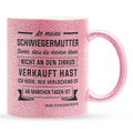 22Feels® Schwiegermutter Geschenk von Schwiegertochter bzw. Braut - Glitzertasse mit Spruch (Pink, 320ml)-Glitzertasse Pink 320ml-22Feels