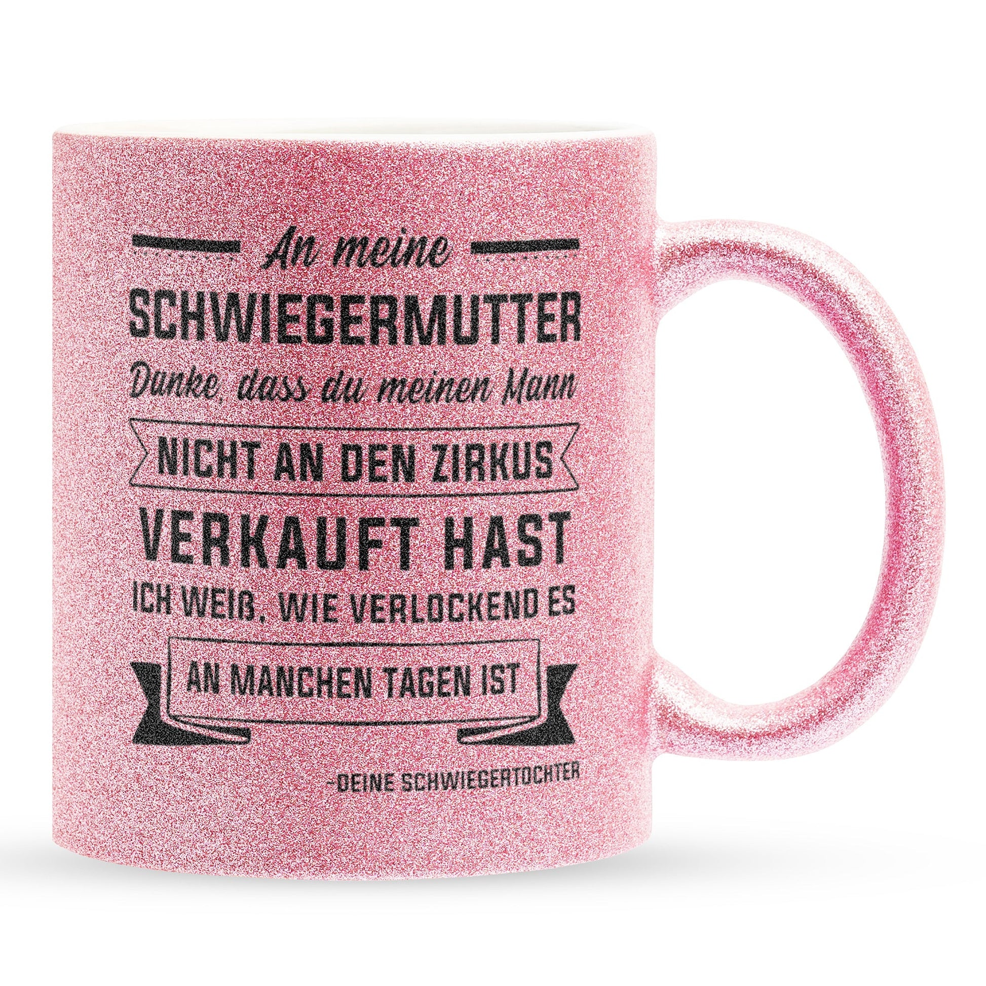22Feels® Schwiegermutter Geschenk von Schwiegertochter bzw. Braut - Glitzertasse mit Spruch (Pink, 320ml)-Glitzertasse Pink 320ml-22Feels