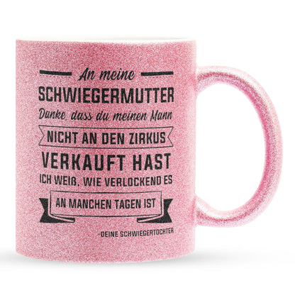 22Feels® Schwiegermutter Geschenk von Schwiegertochter bzw. Braut - Glitzertasse mit Spruch (Pink, 320ml)-Glitzertasse Pink 320ml-22Feels