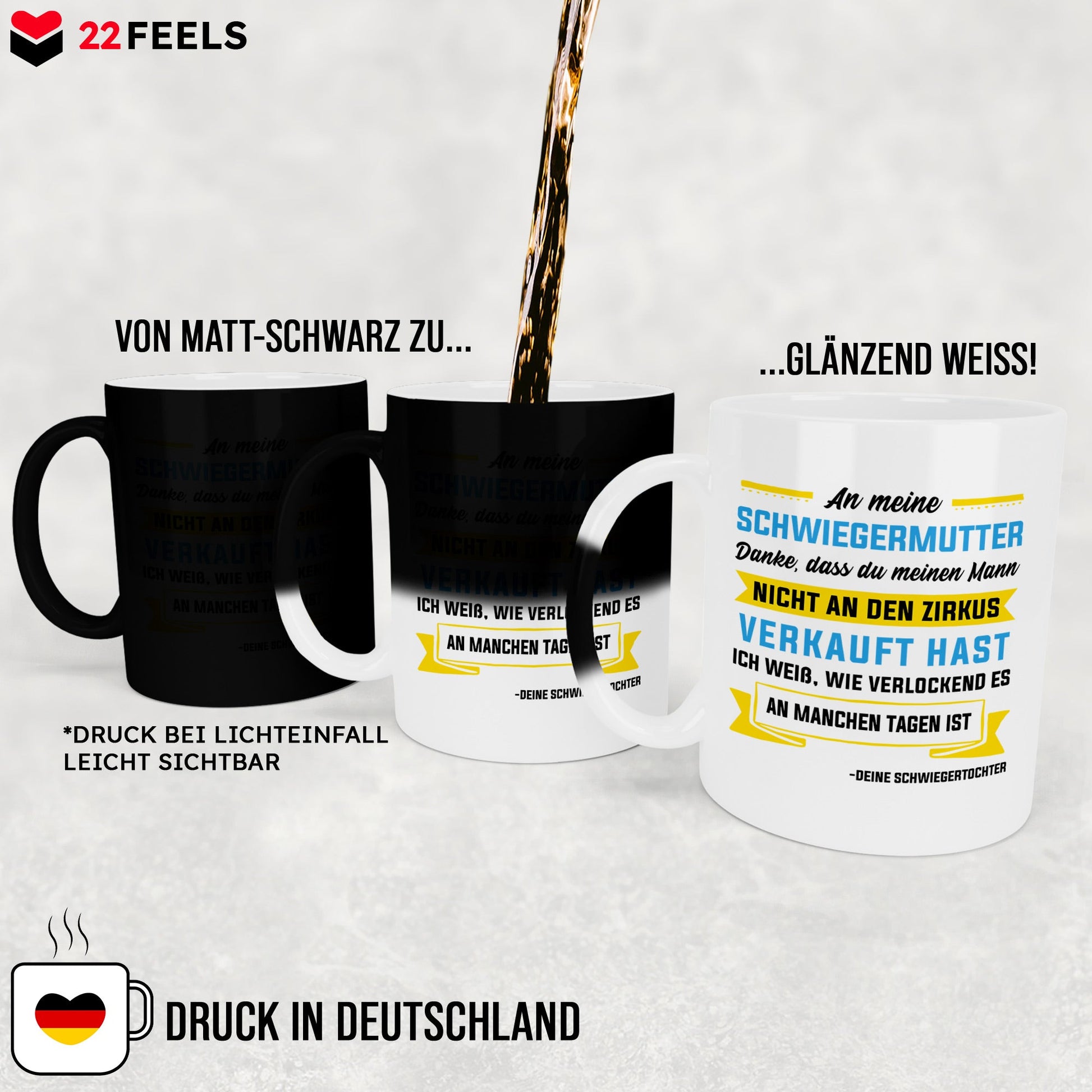 22Feels® Schwiegermutter Geschenk von Schwiegertochter bzw. Braut - Zaubertasse mit Spruch (Matt-Schwarz und Weiss, 320ml)-Farbwechsel Tasse Matt 320ml-22Feels
