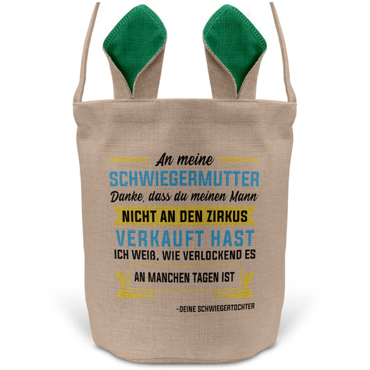 22Feels® Schwiegermama Osterkorb von Schwiegertochter mit Henkel Ostergeschenk Tragetasche Ostern Deko Osternest Körbchen Hasenohren (Beige/Grün)-Ostern Tragetasche-22Feels