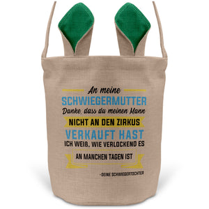 22Feels® Schwiegermama Osterkorb von Schwiegertochter mit Henkel Ostergeschenk Tragetasche Ostern Deko Osternest Körbchen Hasenohren (Beige/Grün)-Ostern Tragetasche-22Feels