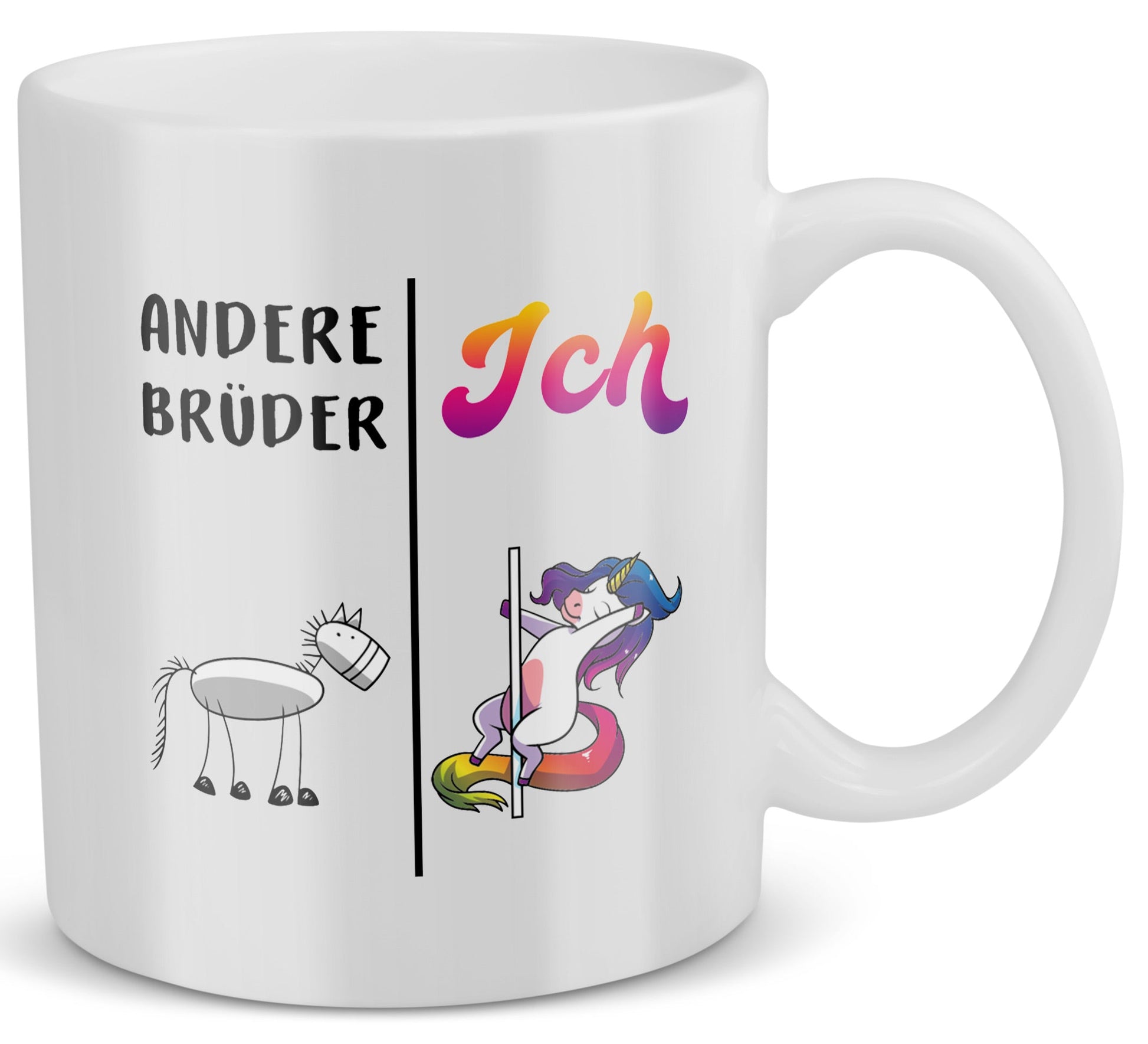 22Feels® Bruder Geschenk - Tasse mit Spruch: Andere Brüder Ich (Einhorn) (Weiss, 320ml)-Weisse Tasse 320ml-22Feels