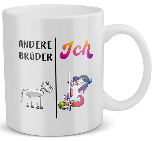 22Feels® Bruder Geschenk - Tasse mit Spruch: Andere Brüder Ich (Einhorn) (Weiss, 320ml)-Weisse Tasse 320ml-22Feels