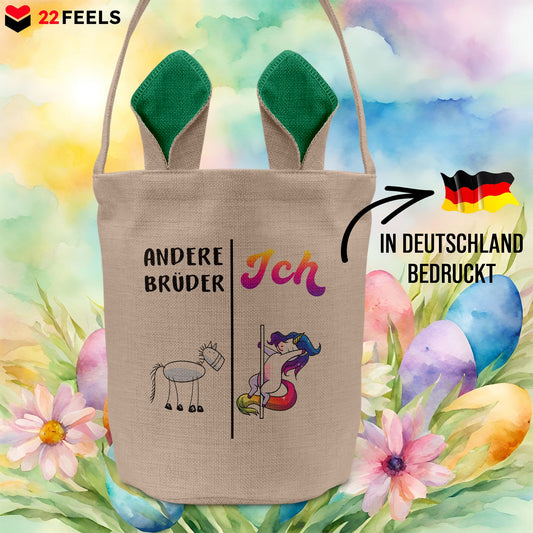 22Feels® Bruder Geschwister Osterkorb mit Henkel Ostergeschenk Tragetasche Ostern Deko Osternest Körbchen Hasenohren (Beige/Grün)-Ostern Tragetasche-22Feels