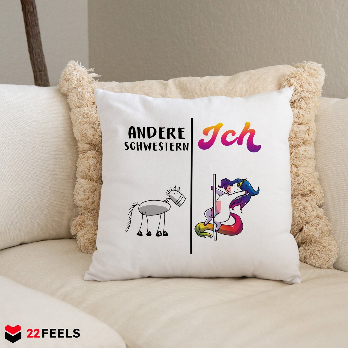 22Feels® Schwester Geschenk - Kissen mit Spruch (Weiss 40x40cm)-Kissen Weiss 40x40-22Feels