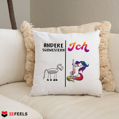 22Feels® Schwester Geschenk - Kissen mit Spruch (Weiss 40x40cm)-Kissen Weiss 40x40-22Feels