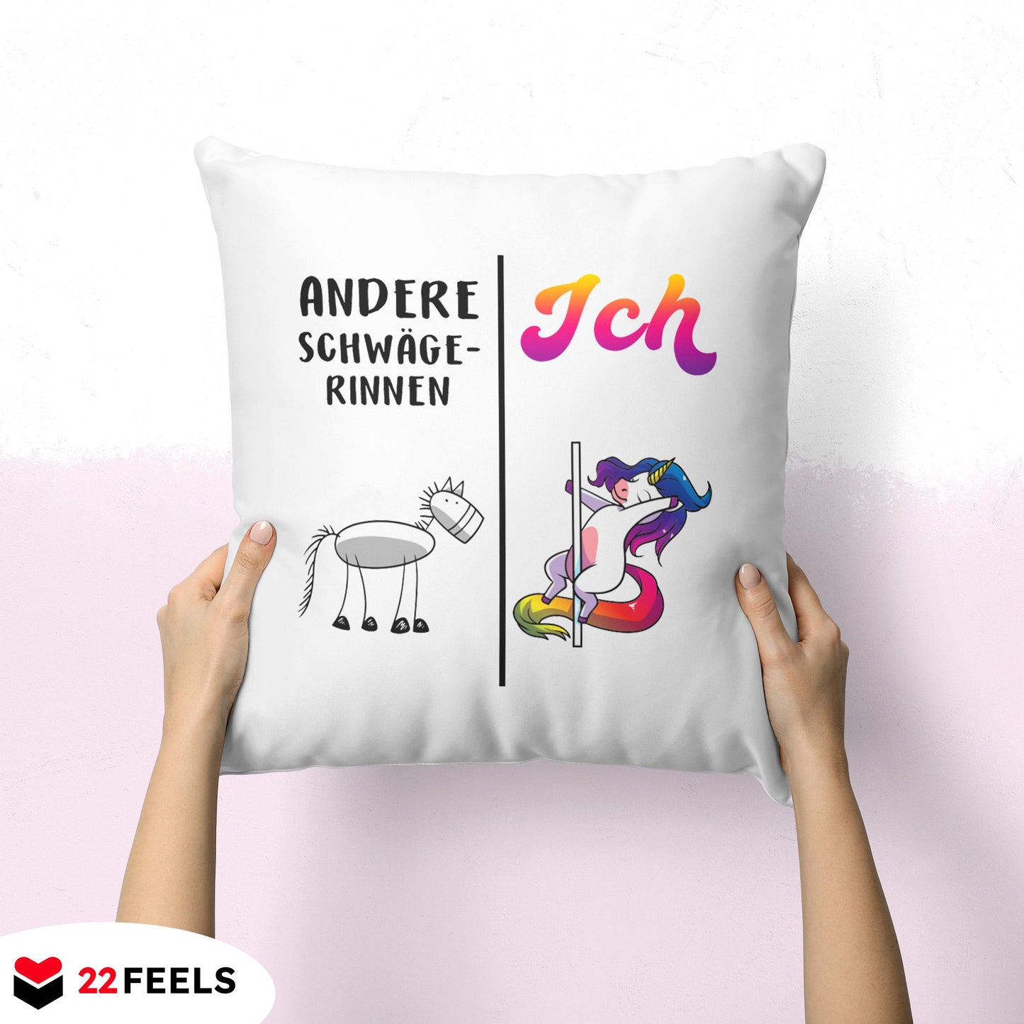 22Feels® Schwägerin Geschenk - Einhorn Kissen mit Spruch (Weiss 40x40cm)-Kissen Weiss 40x40-22Feels