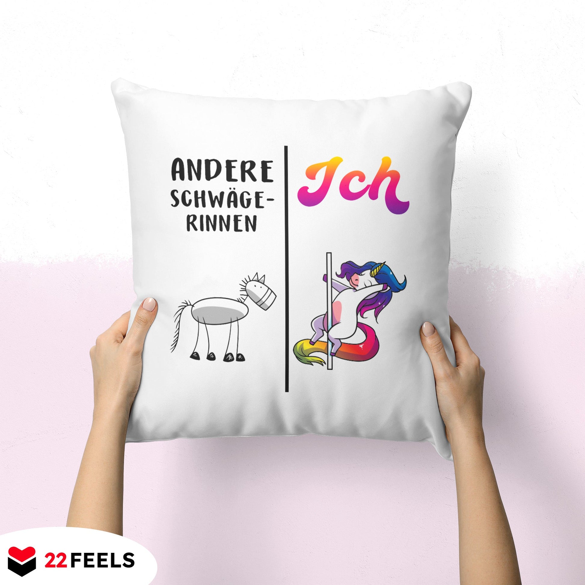 22Feels® Schwägerin Geschenk - Einhorn Kissen mit Spruch (Weiss 40x40cm)-Kissen Weiss 40x40-22Feels