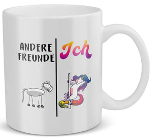 22Feels® Freund Geschenk zum Jahrestag, Valentinstag etc. - Tasse mit Spruch: Andere Freunde Ich (Einhorn) (Weiss, 320ml)-Weisse Tasse 320ml-22Feels