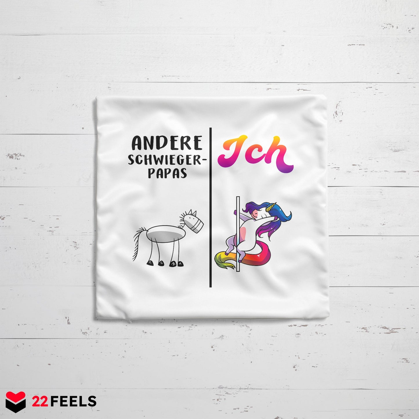 22Feels® Schwiegervater Geschenk - Einhorn Kissen mit Spruch (Weiss 40x40cm)-Kissen Weiss 40x40-22Feels