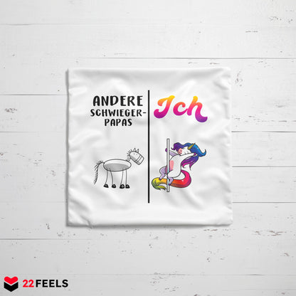 22Feels® Schwiegervater Geschenk - Einhorn Kissen mit Spruch (Weiss 40x40cm)-Kissen Weiss 40x40-22Feels