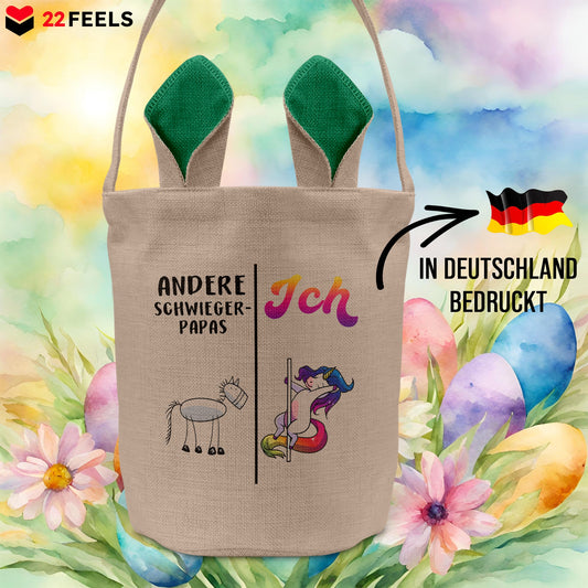 22Feels® Schwiegerpapa Osterkorb mit Henkel Ostergeschenk Tragetasche Ostern Deko Osternest Körbchen Hasenohren (Beige/Grün)-Ostern Tragetasche-22Feels