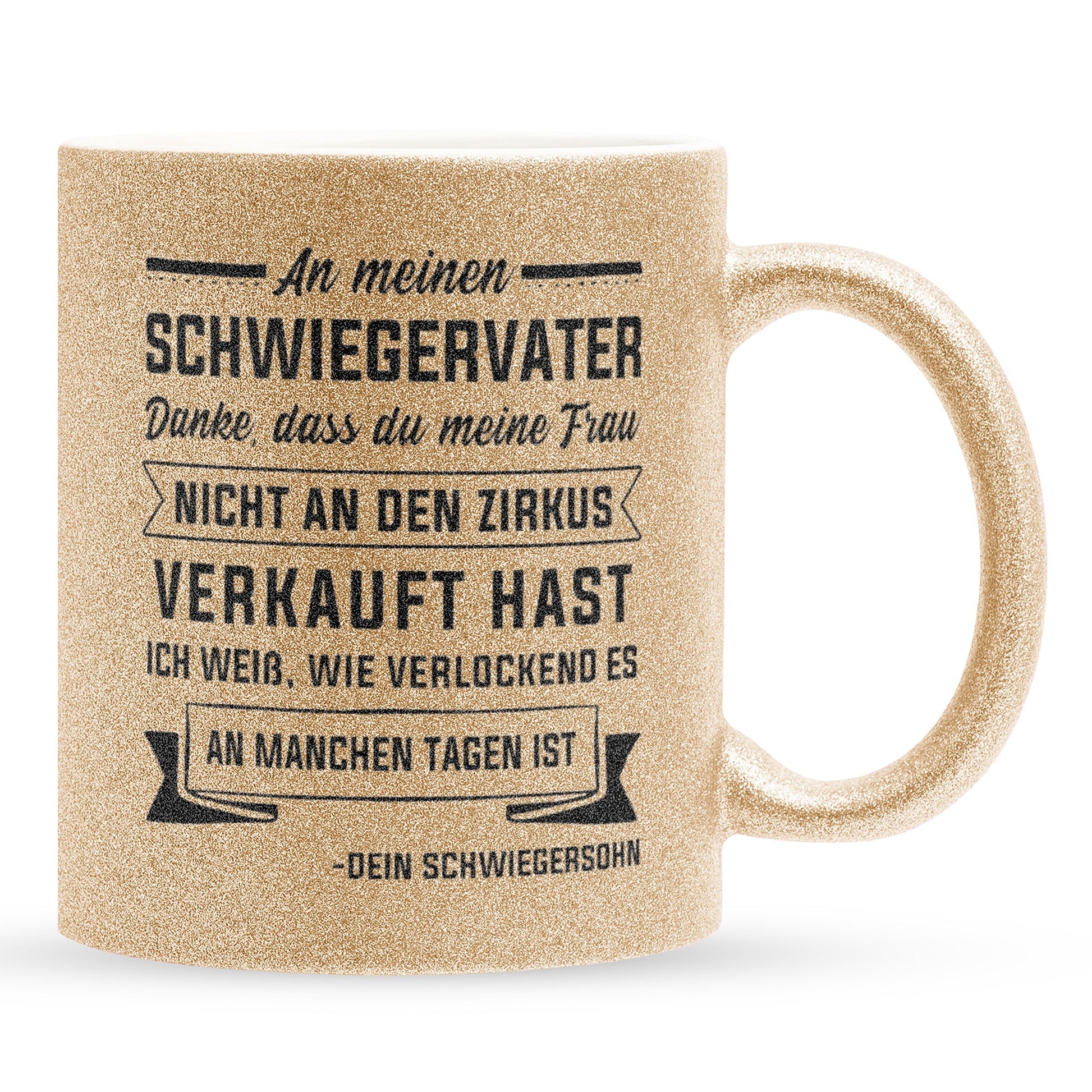 22Feels® Schwiegervater Geschenk von Schwiegersohn bzw. Bräutigam - Glitzertasse mit Spruch (Gold, 320ml)-Glitzertasse Gold 320ml-22Feels