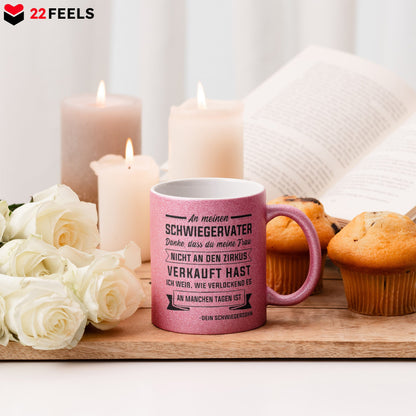 22Feels® Schwiegervater Geschenk von Schwiegersohn bzw. Bräutigam - Glitzertasse mit Spruch (Pink, 320ml)-Glitzertasse Pink 320ml-22Feels