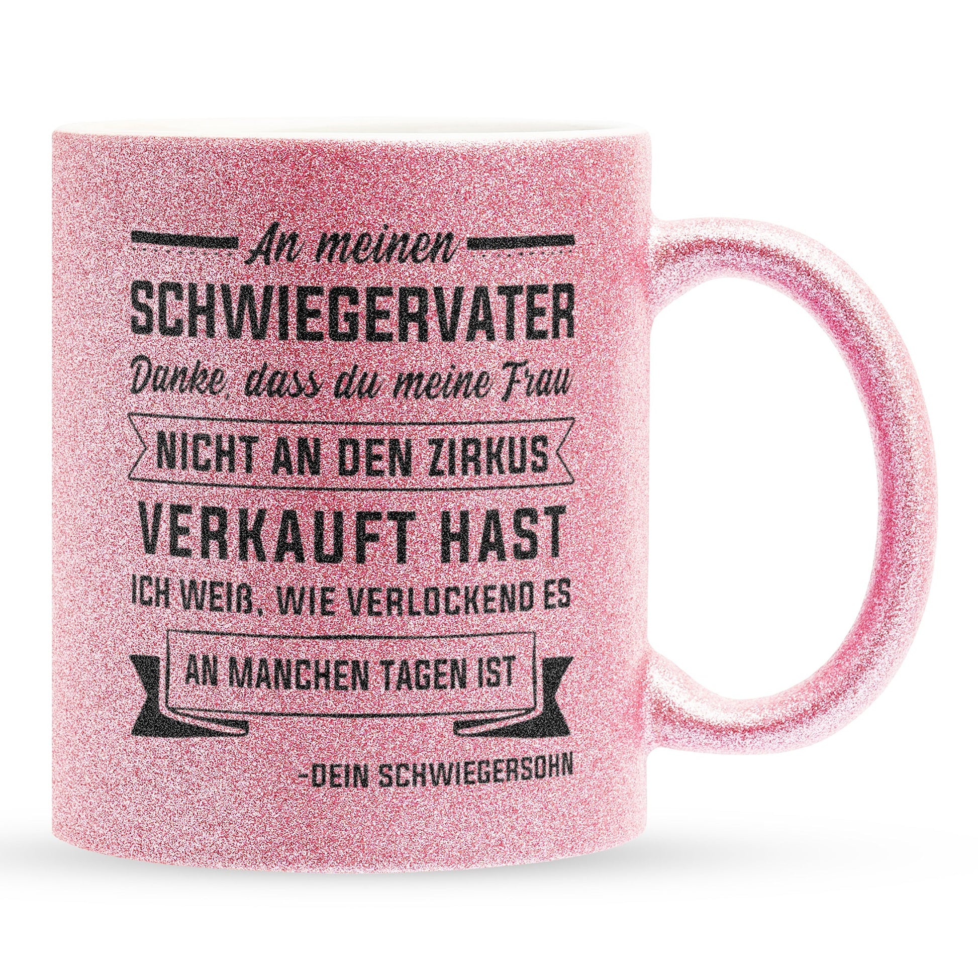 22Feels® Schwiegervater Geschenk von Schwiegersohn bzw. Bräutigam - Glitzertasse mit Spruch (Pink, 320ml)-Glitzertasse Pink 320ml-22Feels