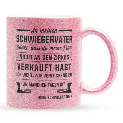22Feels® Schwiegervater Geschenk von Schwiegersohn bzw. Bräutigam - Glitzertasse mit Spruch (Pink, 320ml)-Glitzertasse Pink 320ml-22Feels