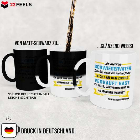 22Feels® Schwiegervater Geschenk von Schwiegersohn bzw. Bräutigam - Zaubertasse mit Spruch (Matt-Schwarz und Weiss, 320ml)-Farbwechsel Tasse Matt 320ml-22Feels