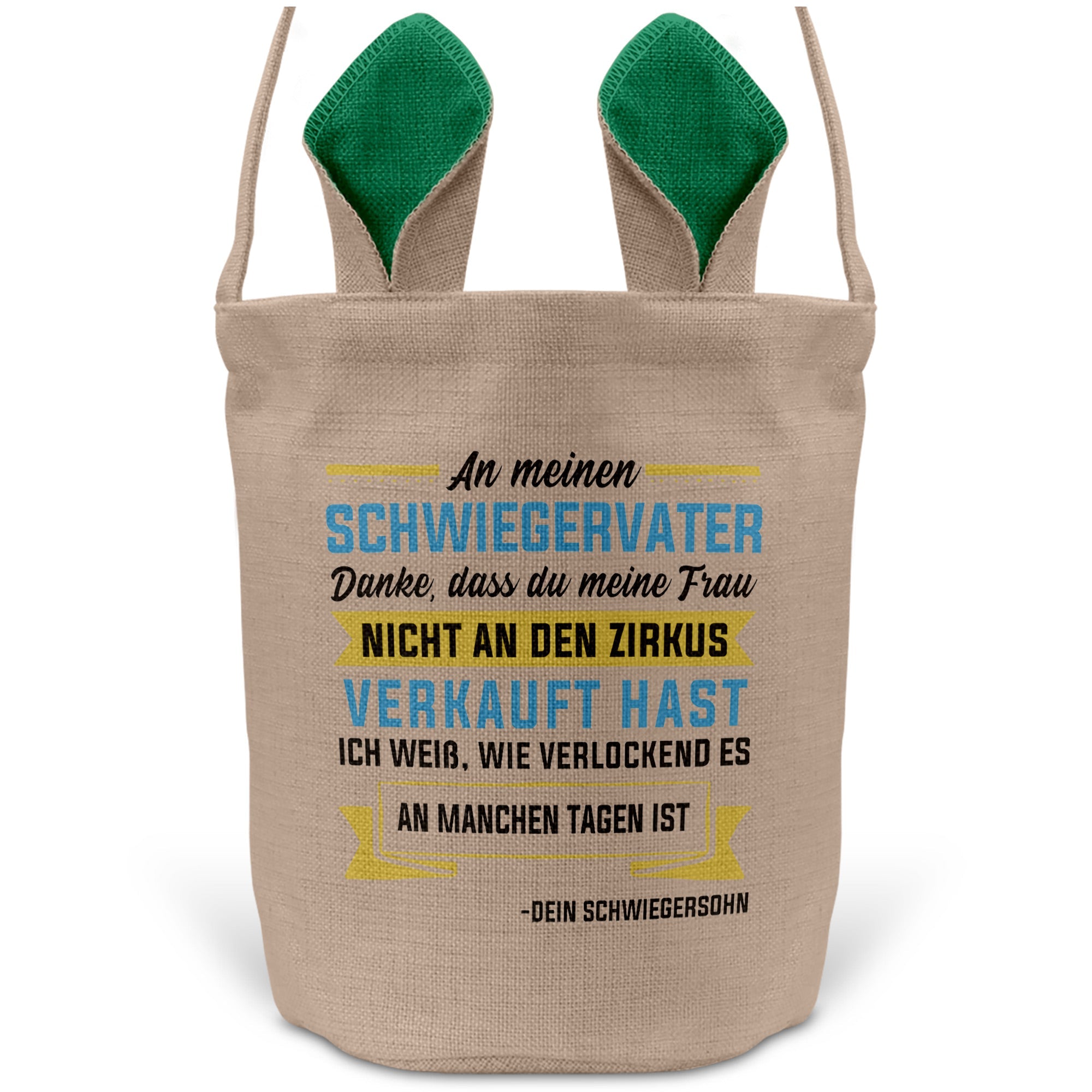 22Feels® Schwiegerpapa Osterkorb von Schwiegersohn mit Henkel Ostergeschenk Tragetasche Ostern Deko Osternest Körbchen Hasenohren (Beige/Grün)-Ostern Tragetasche-22Feels