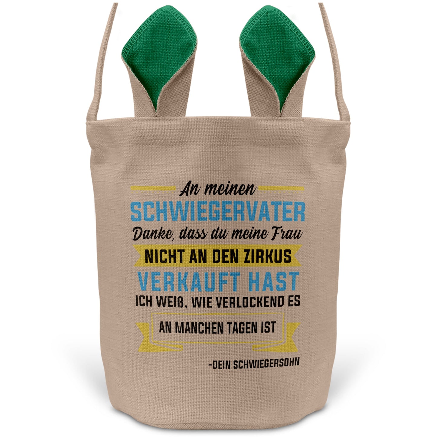 22Feels® Schwiegerpapa Osterkorb von Schwiegersohn mit Henkel Ostergeschenk Tragetasche Ostern Deko Osternest Körbchen Hasenohren (Beige/Grün)-Ostern Tragetasche-22Feels