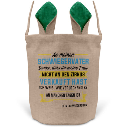 22Feels® Schwiegerpapa Osterkorb von Schwiegersohn mit Henkel Ostergeschenk Tragetasche Ostern Deko Osternest Körbchen Hasenohren (Beige/Grün)-Ostern Tragetasche-22Feels