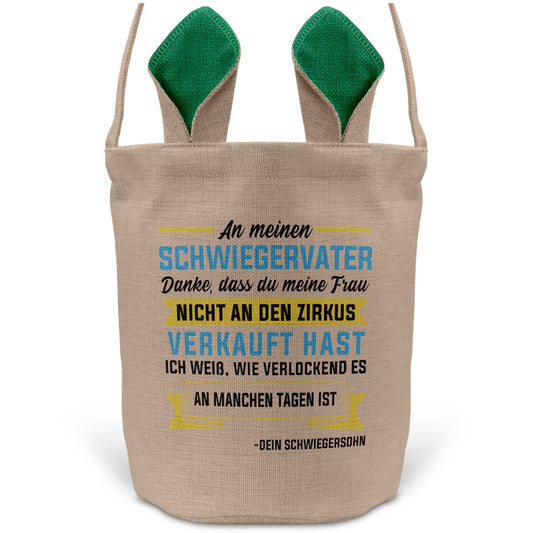 22Feels® Schwiegerpapa Osterkorb von Schwiegersohn mit Henkel Ostergeschenk Tragetasche Ostern Deko Osternest Körbchen Hasenohren (Beige/Grün)-Ostern Tragetasche-22Feels