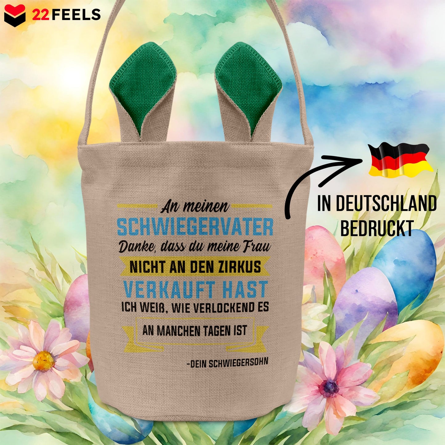 22Feels® Schwiegerpapa Osterkorb von Schwiegersohn mit Henkel Ostergeschenk Tragetasche Ostern Deko Osternest Körbchen Hasenohren (Beige/Grün)-Ostern Tragetasche-22Feels