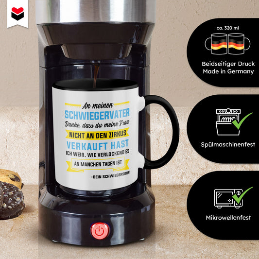 22Feels® Schwiegervater Geschenk von Schwiegersohn bzw. Bräutigam - Tasse mit Spruch (Weiss-Schwarz, 320ml)-TwoTone Tasse Weiss-Schwarz 320ml-22Feels