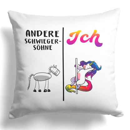 22Feels® Schwiegersohn Geschenk - Einhorn Kissen mit Spruch (Weiss 40x40cm)-Kissen Weiss 40x40-22Feels