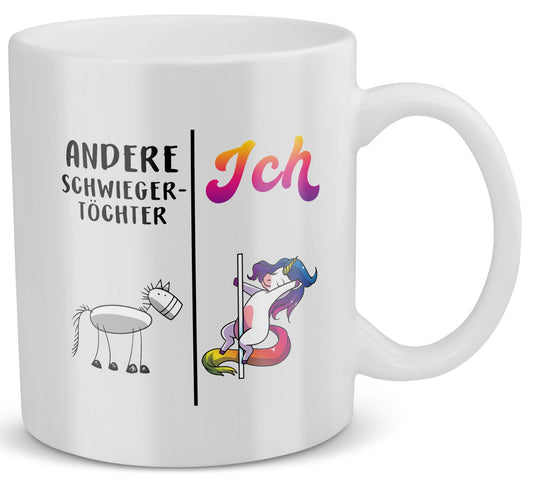 22Feels® Schwiegertochter Geschenk - Tasse mit Spruch: Andere Schwiegertöchter Ich (Einhorn) (Weiss, 320ml)-Weisse Tasse 320ml-22Feels