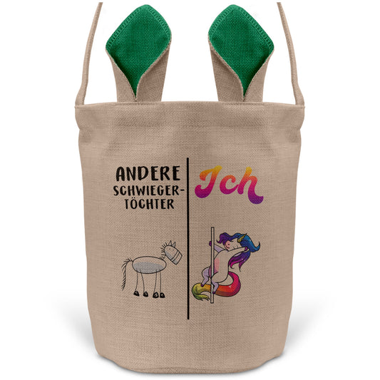 22Feels® Schwiegertochter Frauen Osterkorb mit Henkel Ostergeschenk Tragetasche Ostern Deko Osternest Körbchen Hasenohren (Beige/Grün)-Ostern Tragetasche-22Feels