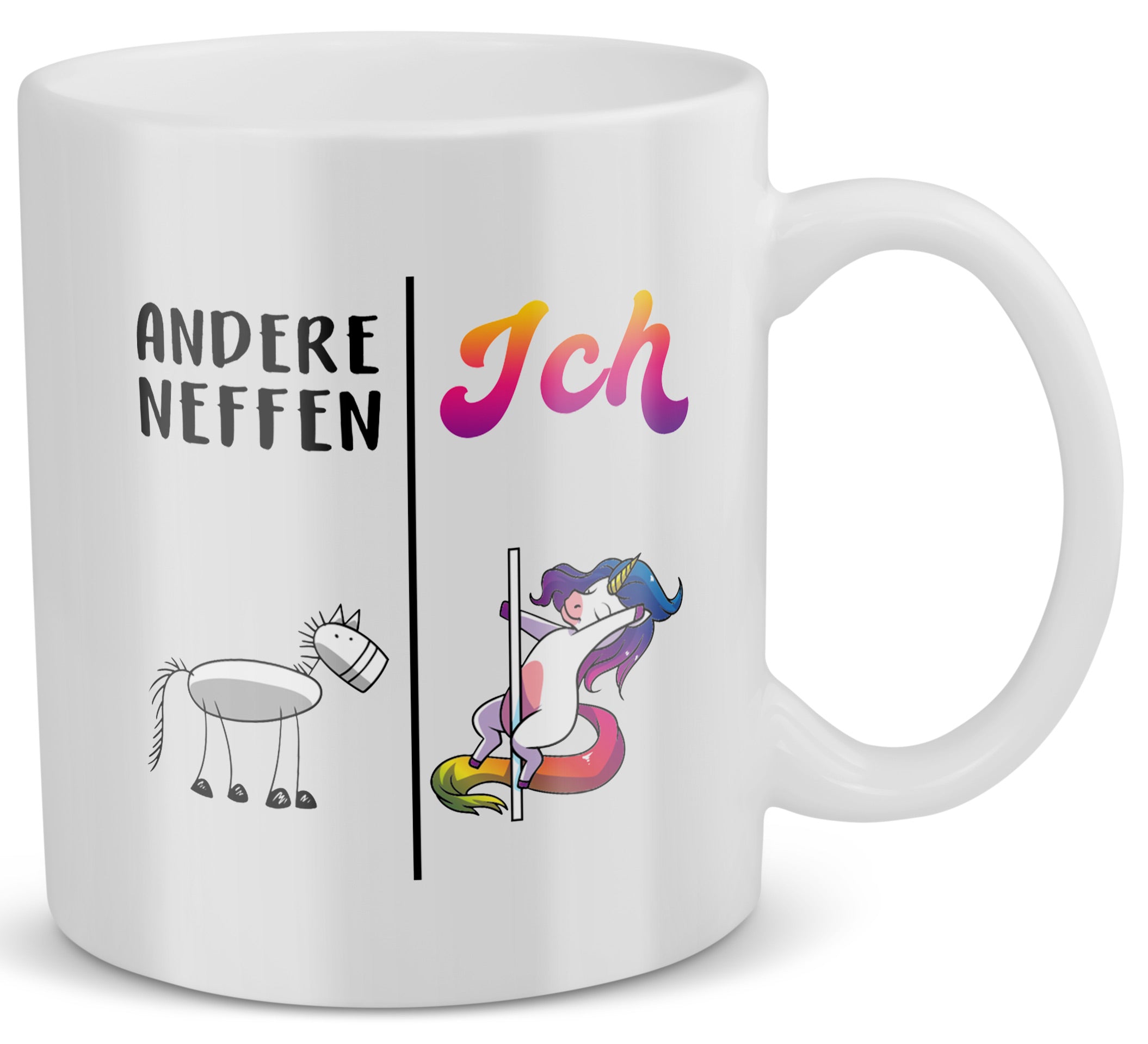 22Feels® Neffe Geschenk - Tasse mit Spruch: Andere Neffen Ich (Einhorn) (Weiss, 320ml)-Weisse Tasse 320ml-22Feels