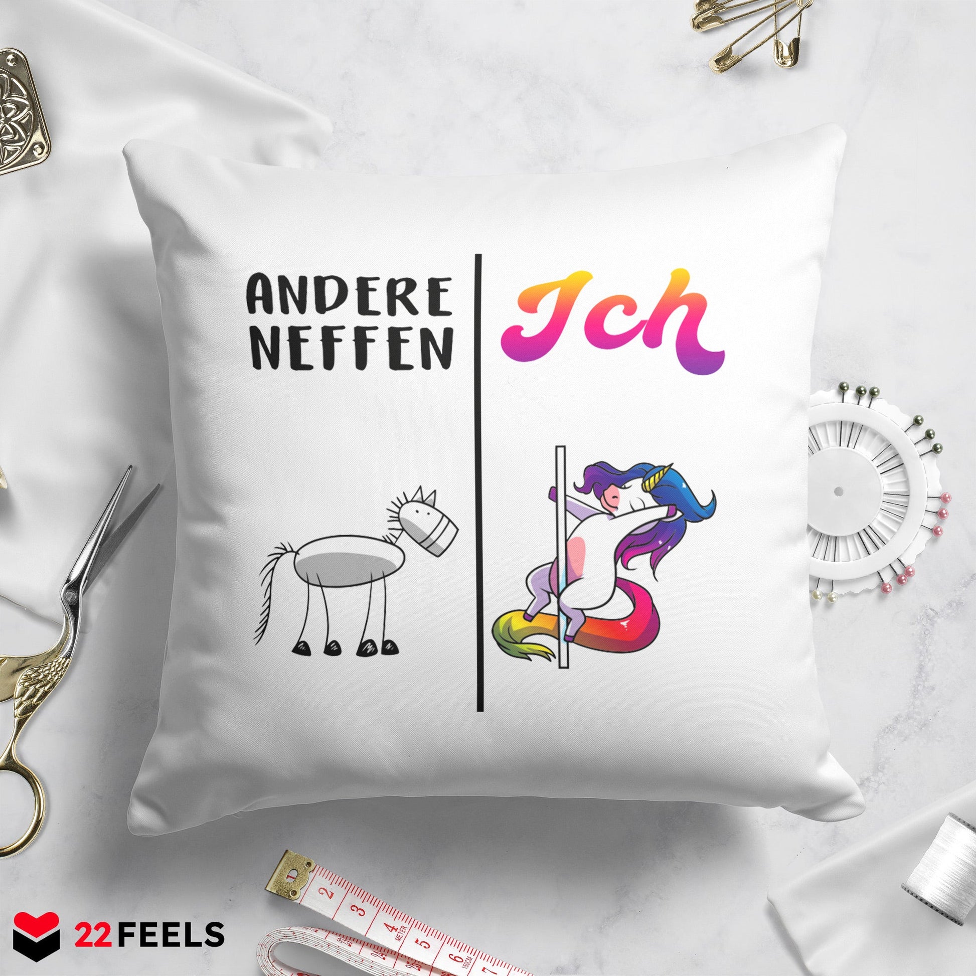 22Feels® Neffe Geschenk - Einhorn Kissen mit Spruch (Weiss 40x40cm)-Kissen Weiss 40x40-22Feels