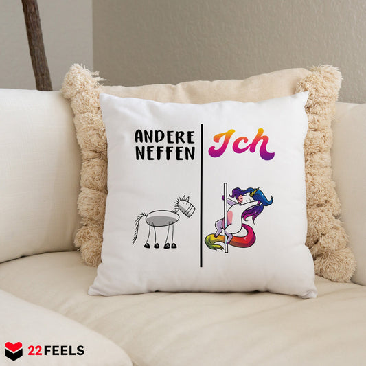 22Feels® Neffe Geschenk - Einhorn Kissen mit Spruch (Weiss 40x40cm)-Kissen Weiss 40x40-22Feels