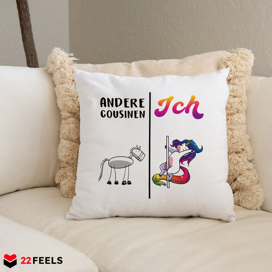 22Feels® Cousine Geschenk - Kissen mit Spruch (Weiss 40x40cm)-Kissen Weiss 40x40-22Feels