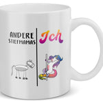 22Feels® Geschenk für Stiefmamas - Tasse mit Spruch: Andere Stiefmamas Ich (Einhorn) (Weiss, 320ml)-Weisse Tasse 320ml-22Feels
