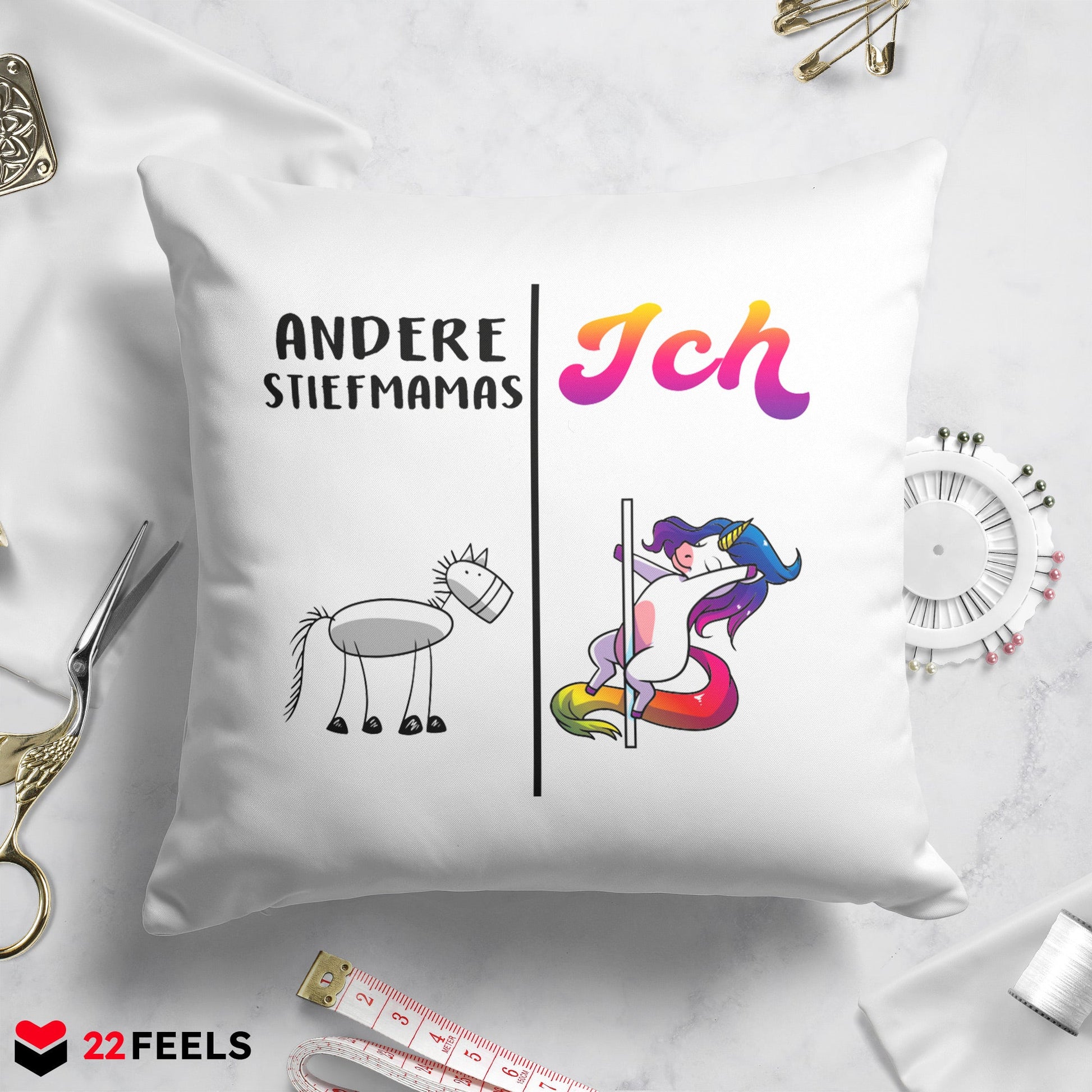 22Feels® Stiefmutter Geschenk - Kissen mit Spruch (Weiss 40x40cm)-Kissen Weiss 40x40-22Feels