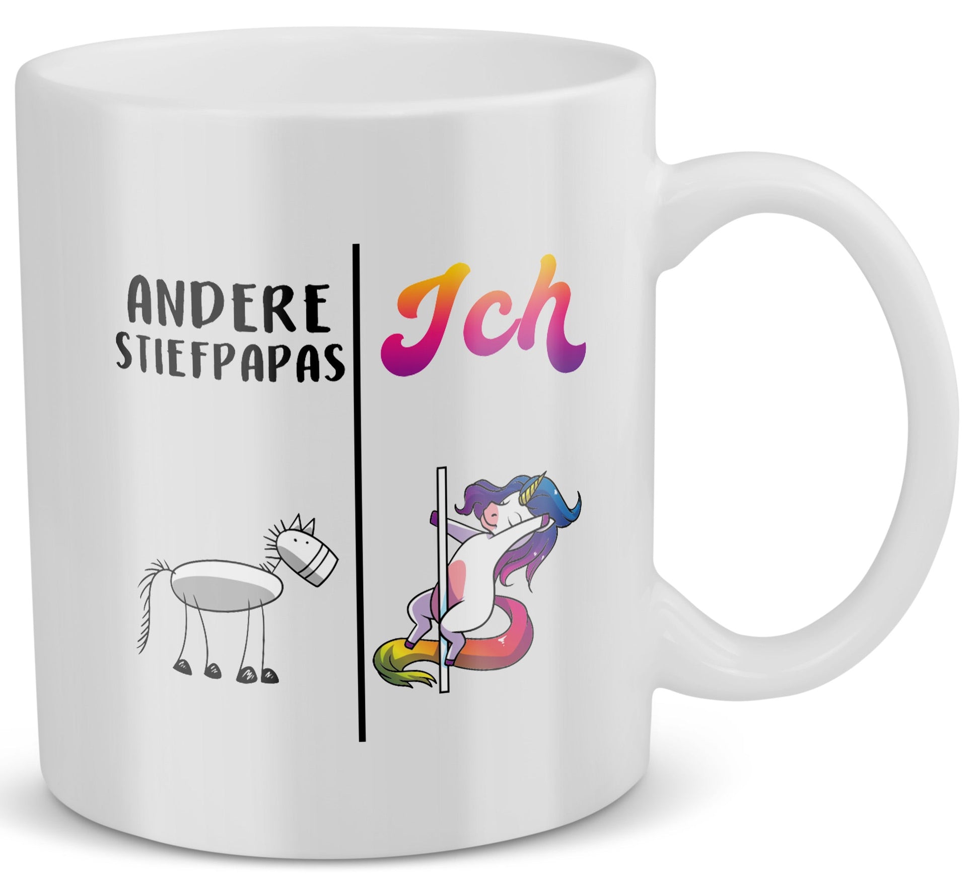 22Feels® Geschenk für Stiefpapas - Tasse mit Spruch: Andere Stiefpapas Ich (Einhorn) (Weiss, 320ml)-Weisse Tasse 320ml-22Feels