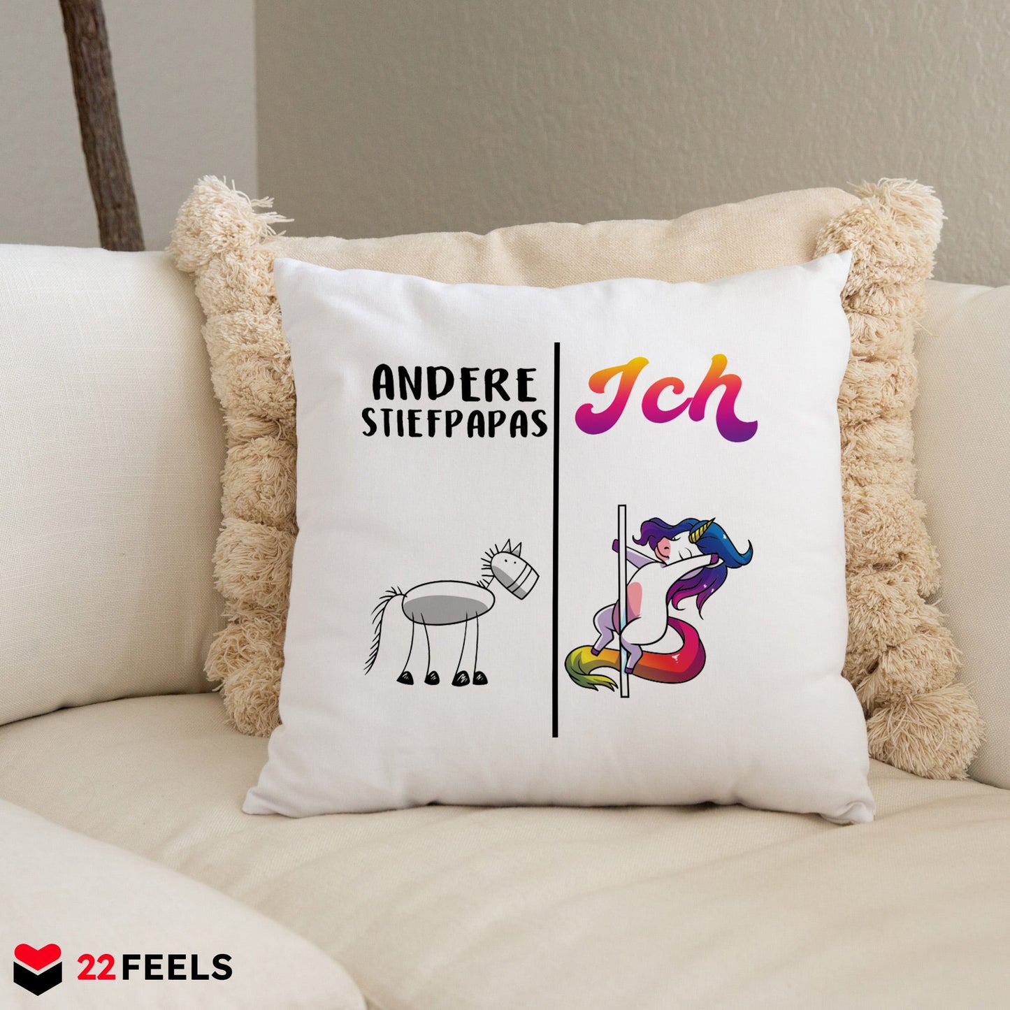 22Feels® Stiefvater Geschenk - Kissen mit Spruch (Weiss 40x40cm)-Kissen Weiss 40x40-22Feels