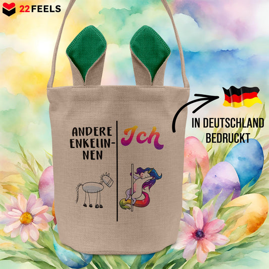 22Feels® Enkelin Kinder Mädchen Osterkorb mit Henkel Ostergeschenk Tragetasche Ostern Deko Osternest Körbchen Hasenohren (Beige/Grün)-Ostern Tragetasche-22Feels