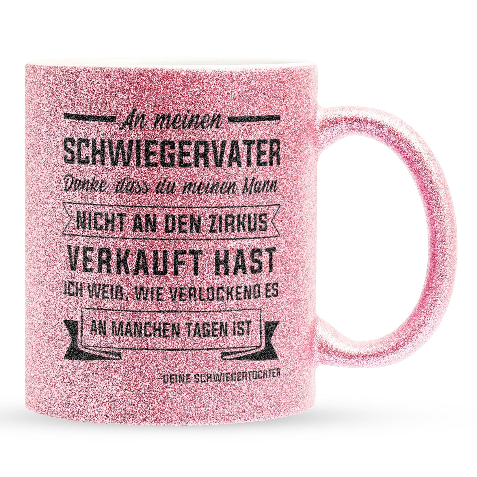 22Feels® Schwiegervater Geschenk von Schwiegertochter bzw. Braut - Glitzertasse mit Spruch (Pink, 320ml)-Glitzertasse Pink 320ml-22Feels