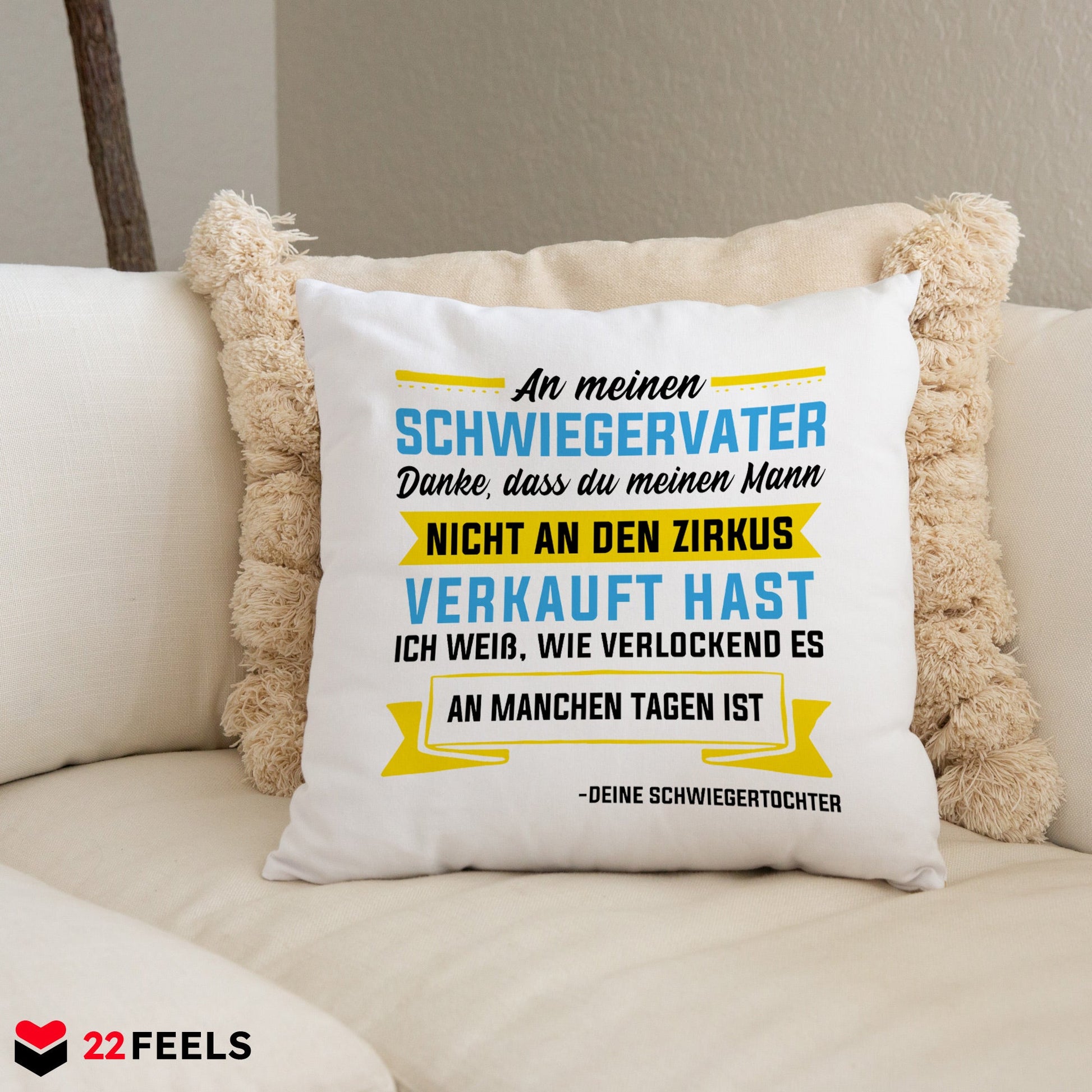 22Feels® Schwiegervater Geschenk von der Schwiegertochter bzw. Braut - Kissen mit Spruch (Weiss 40x40cm)-Kissen Weiss 40x40-22Feels